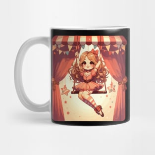 Circus girl give show on flying trapeze Mug